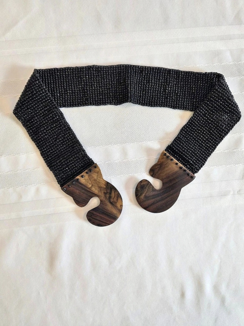 Bali Glass Bead Statement Belt with Wood Hook Buckle